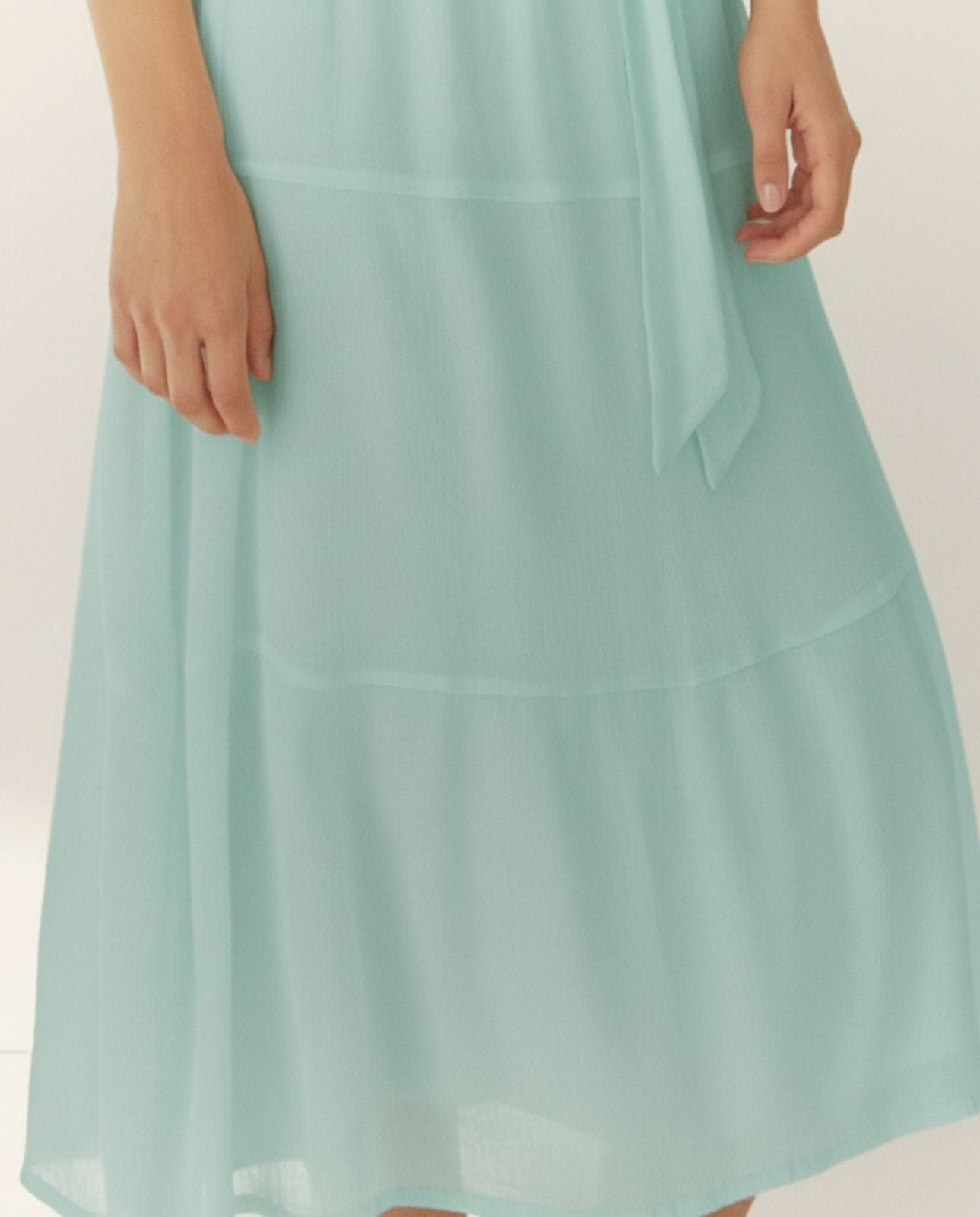 Vestido midi  forrado manga francesa cuello mao
