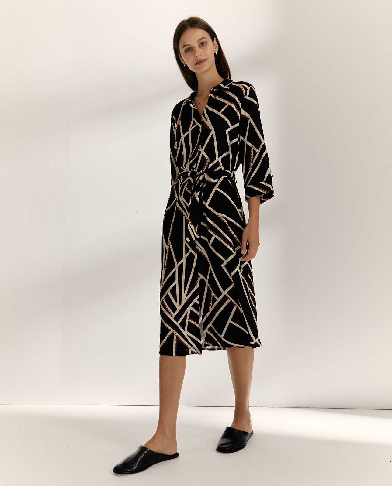 Vestido midi camisero estampado manga francesa