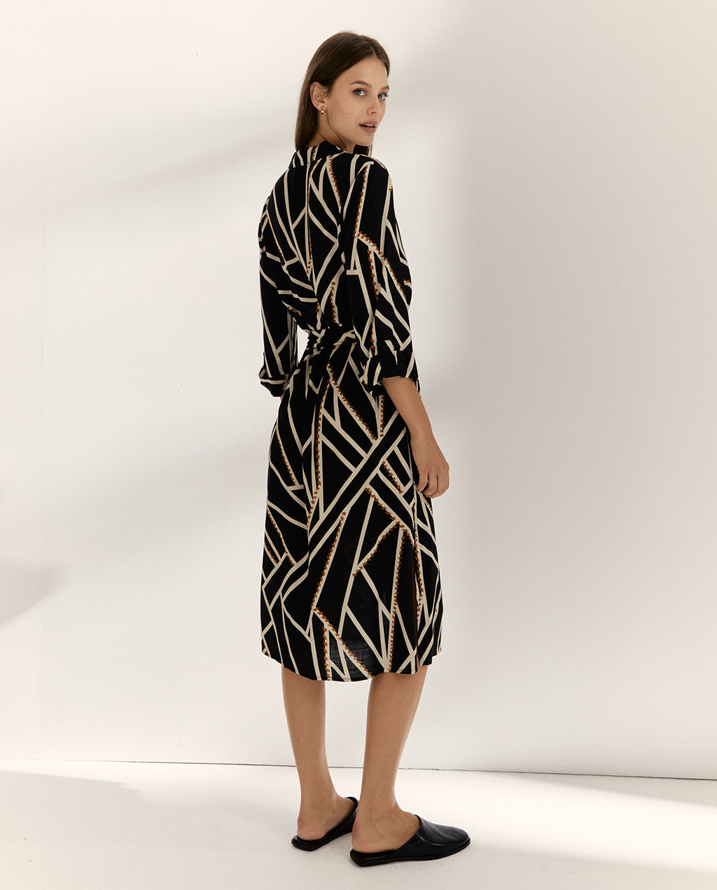 Vestido midi camisero estampado manga francesa