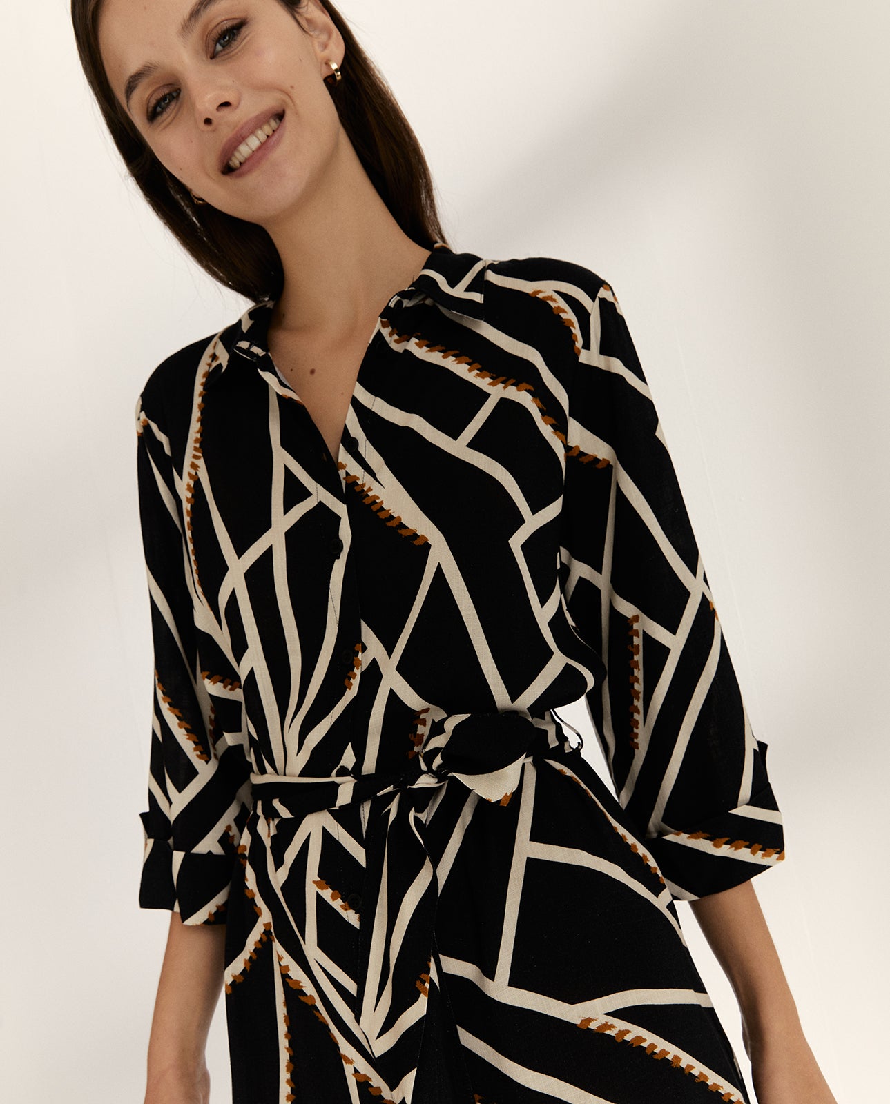 Vestido midi camisero estampado manga francesa