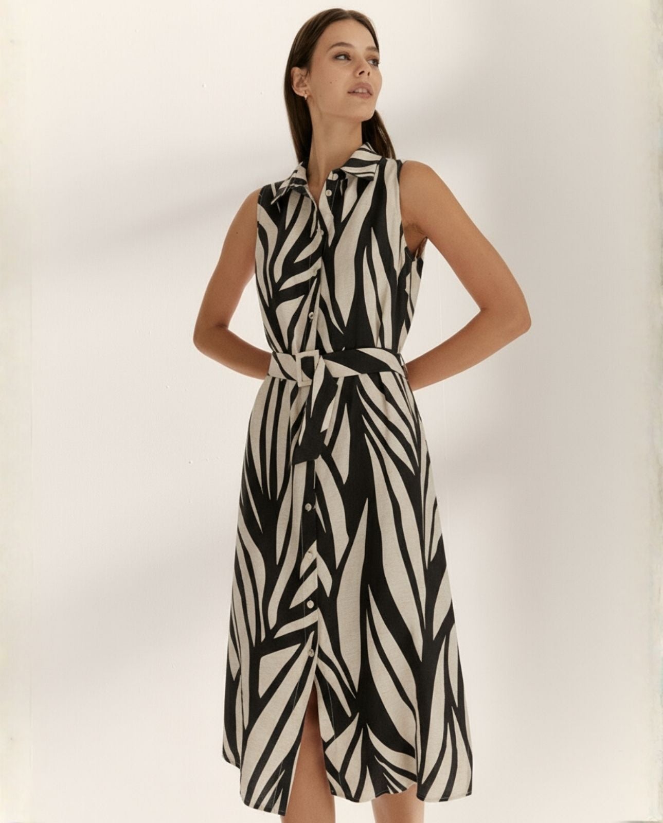 Vestido midi camisero estampado sin mangas