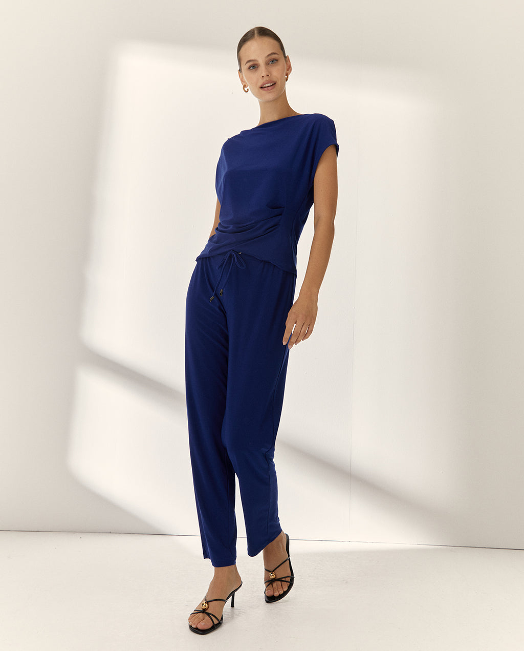 Pantalón recto de mujer punto liso cintura elástica