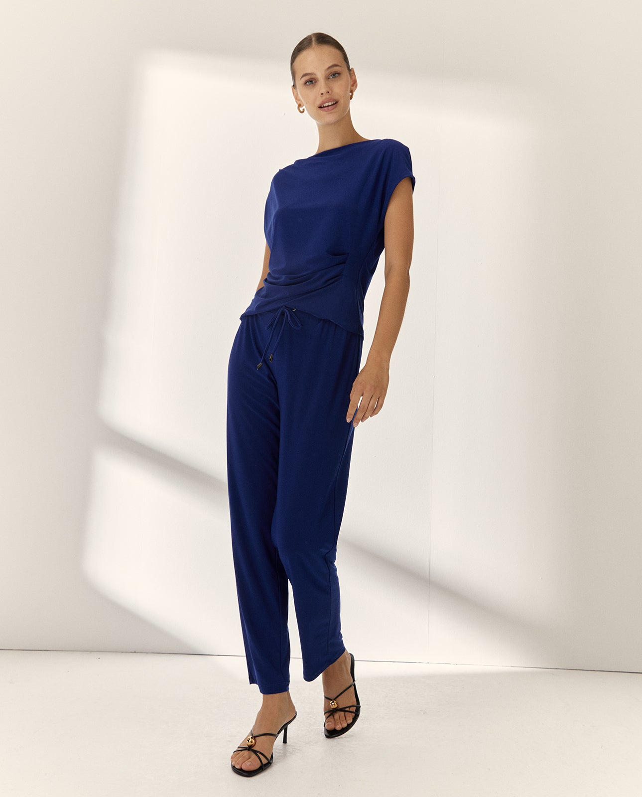 Pantalón recto de mujer punto liso cintura elástica