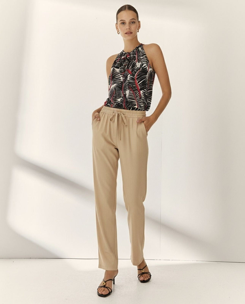 Pantalón recto de mujer punto liso cintura elástica