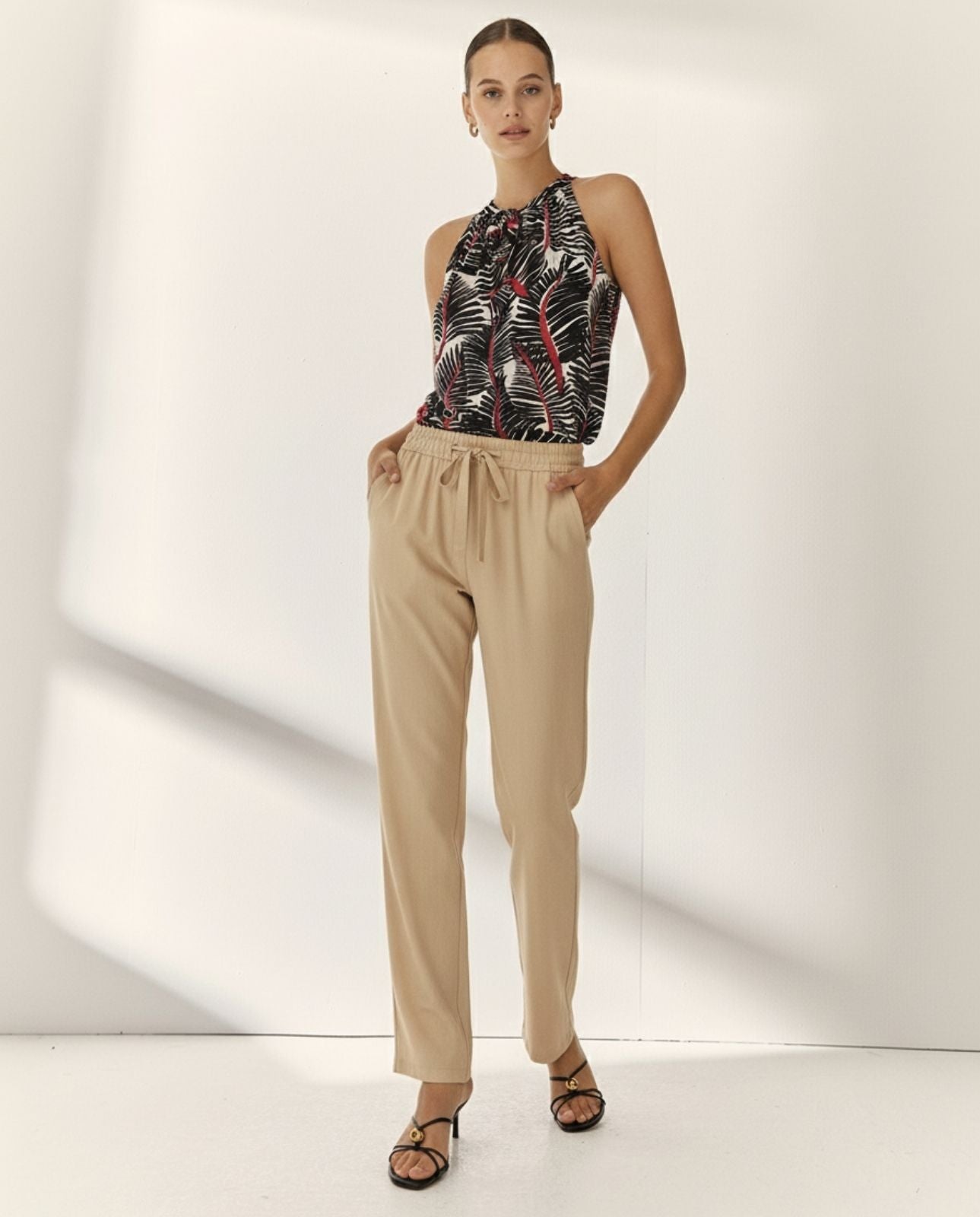 Pantalón recto de mujer punto liso cintura elástica