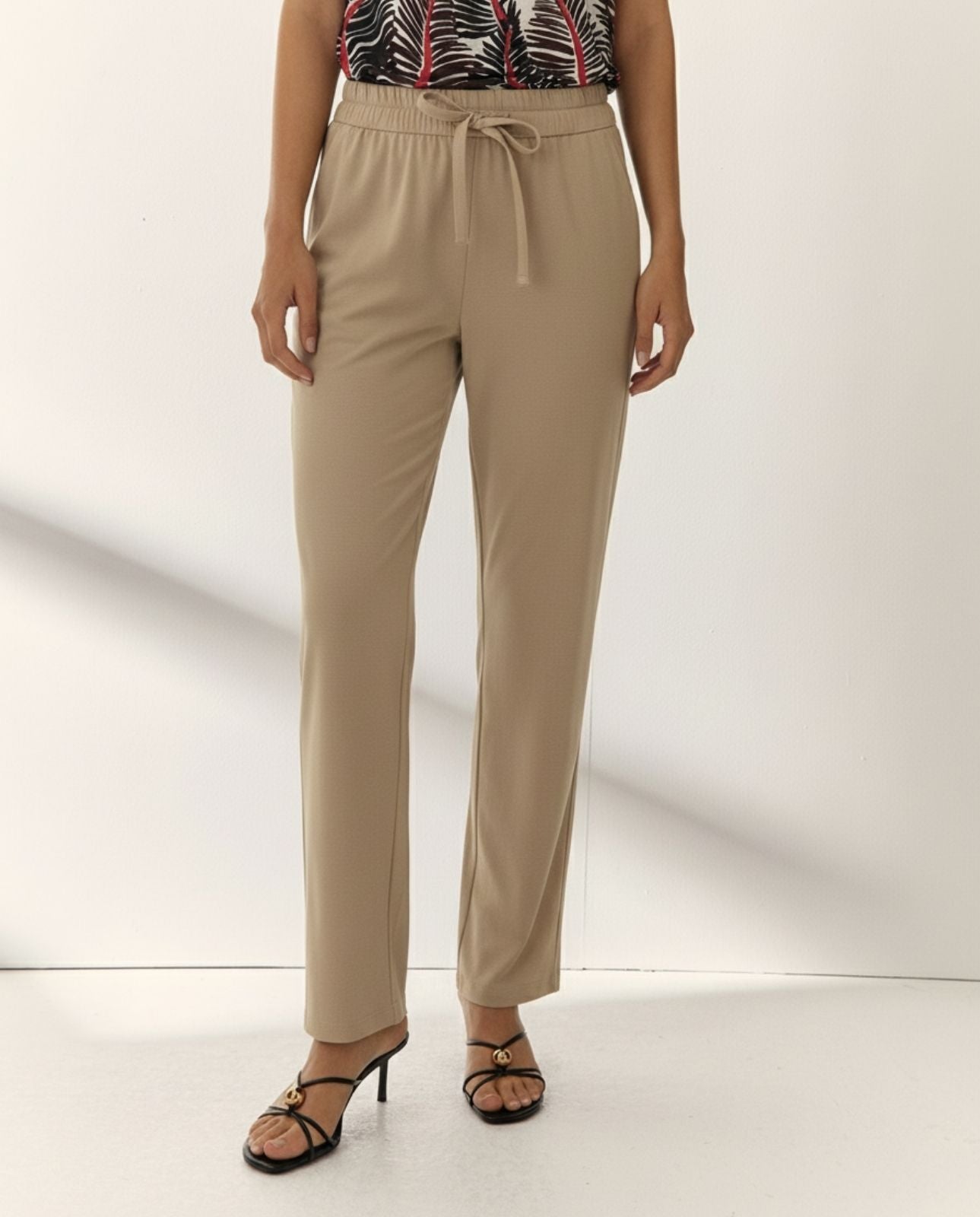 Pantalón recto de mujer punto liso cintura elástica