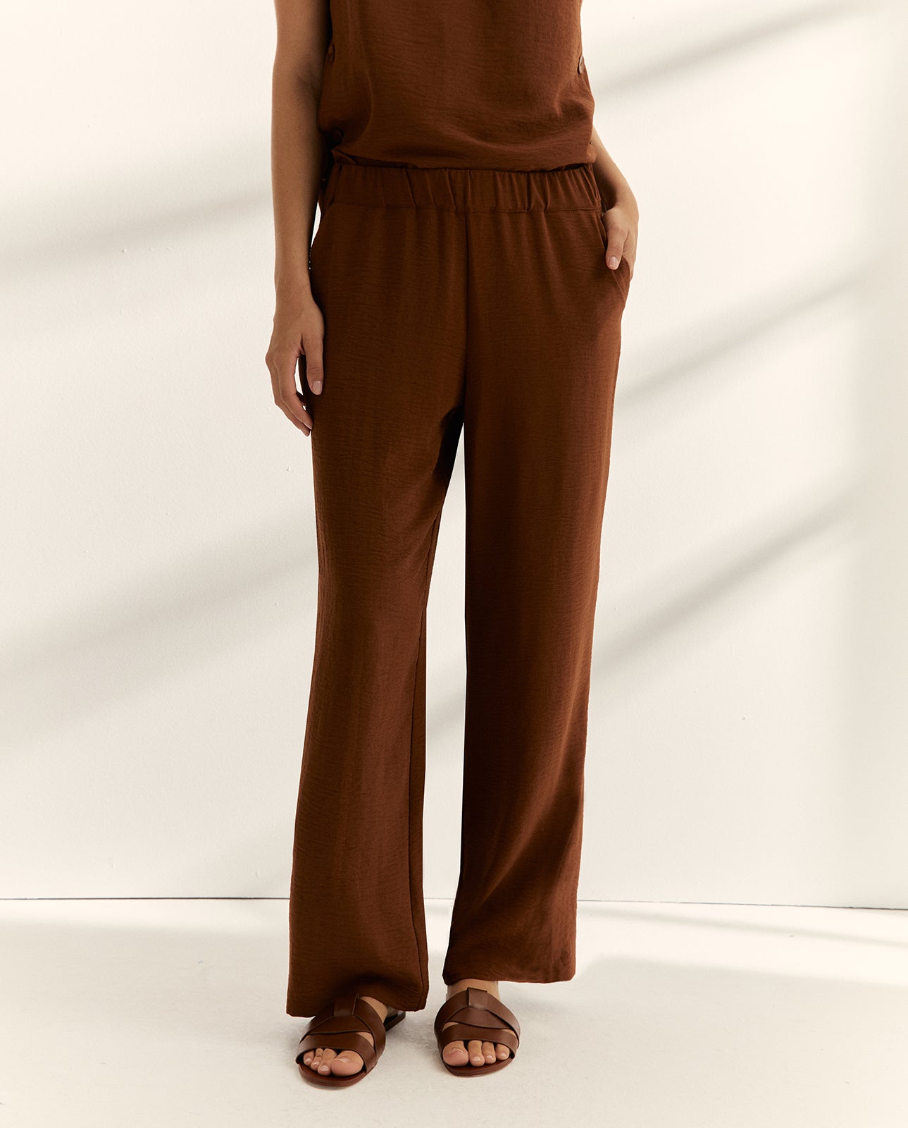 Pantalón recto de mujer cintura elástica
