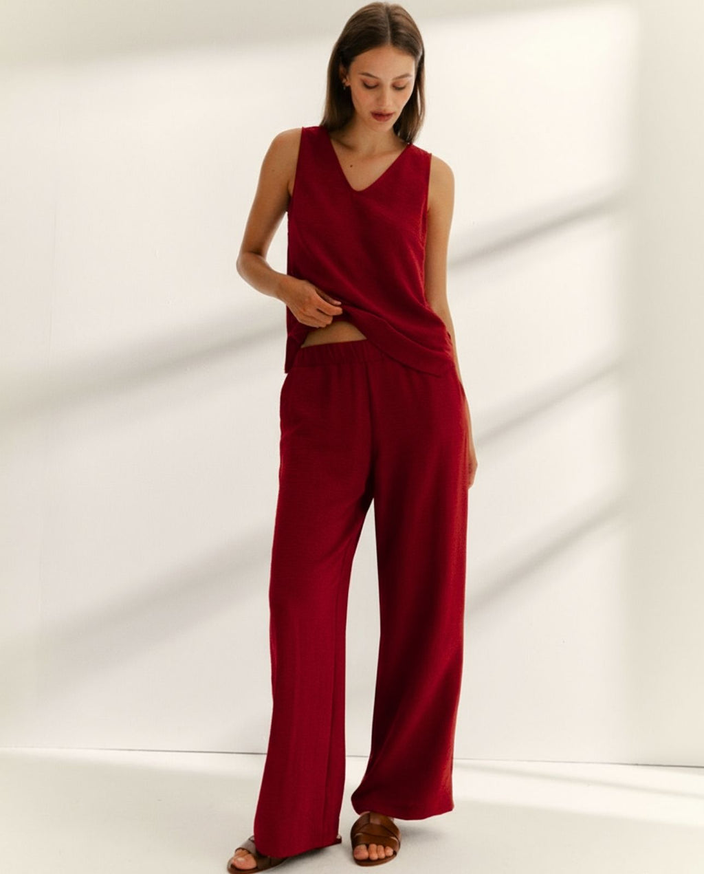 Pantalón recto de mujer cintura elástica