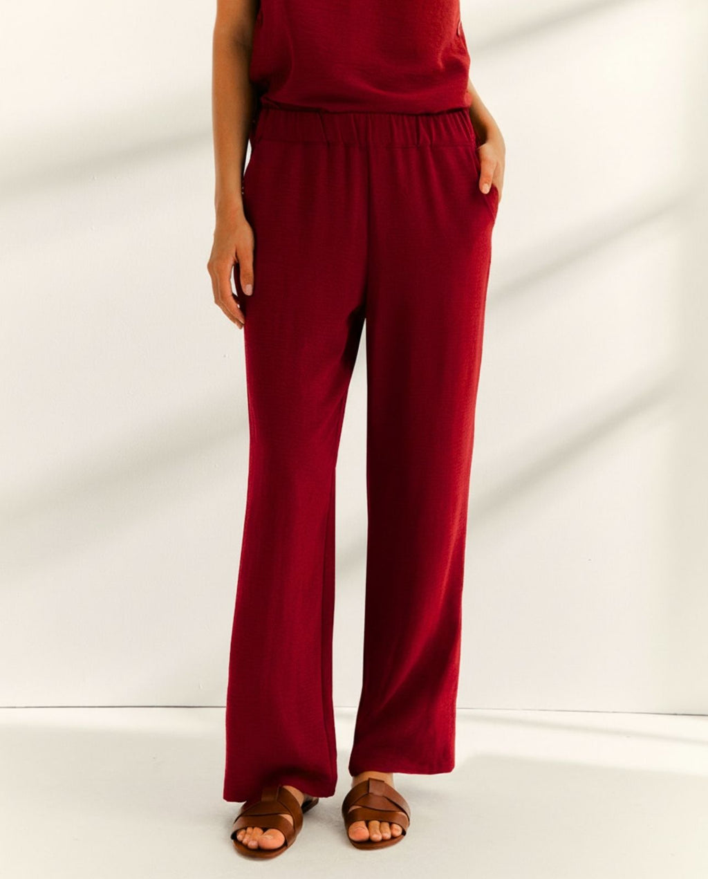 Pantalón recto de mujer cintura elástica