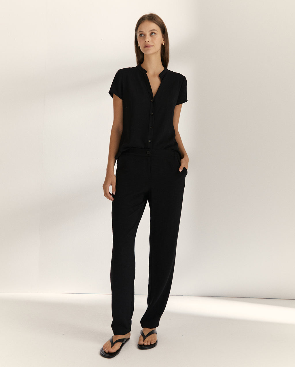 Pantalón recto de mujer cintura elástica