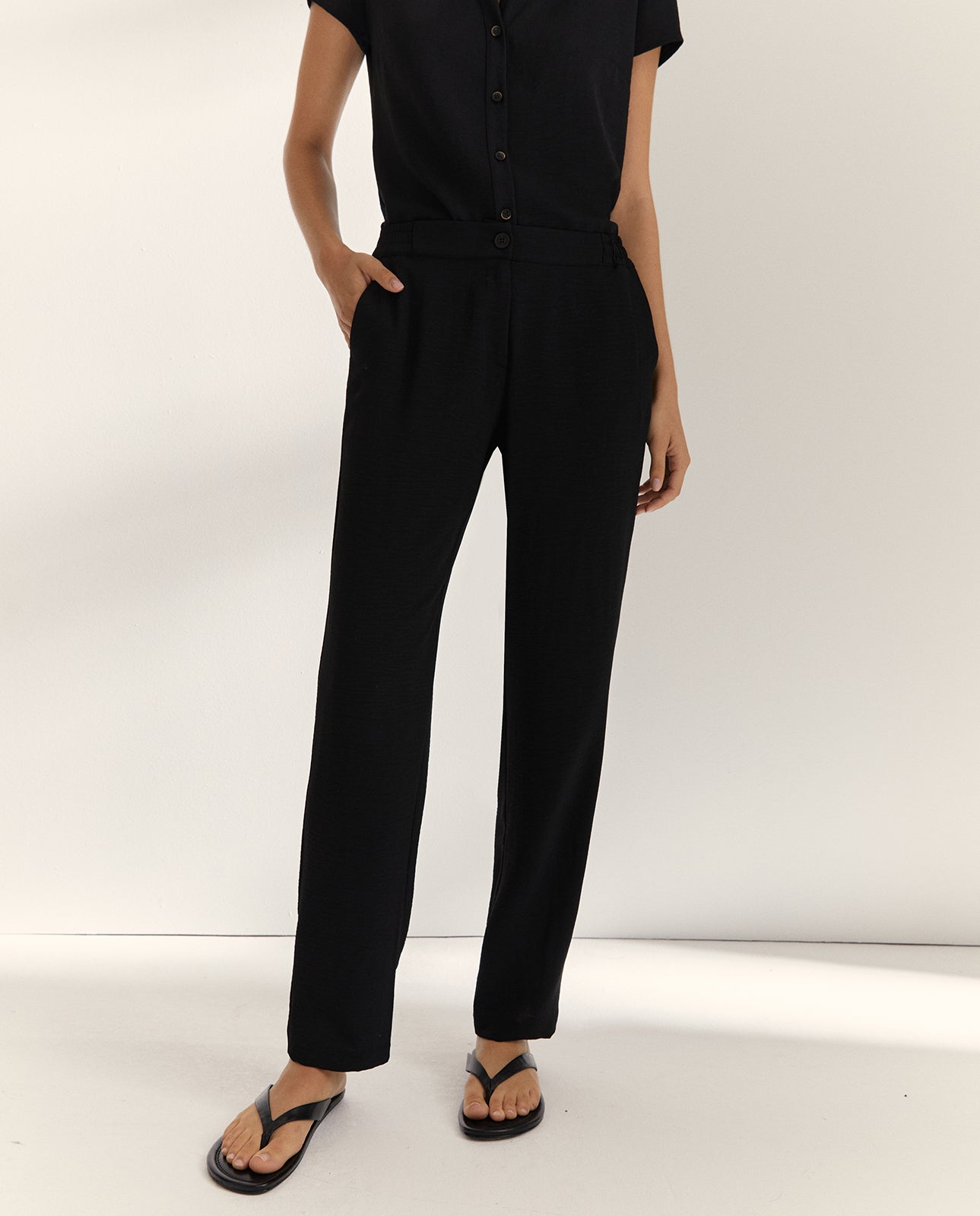 Pantalón recto de mujer cintura elástica