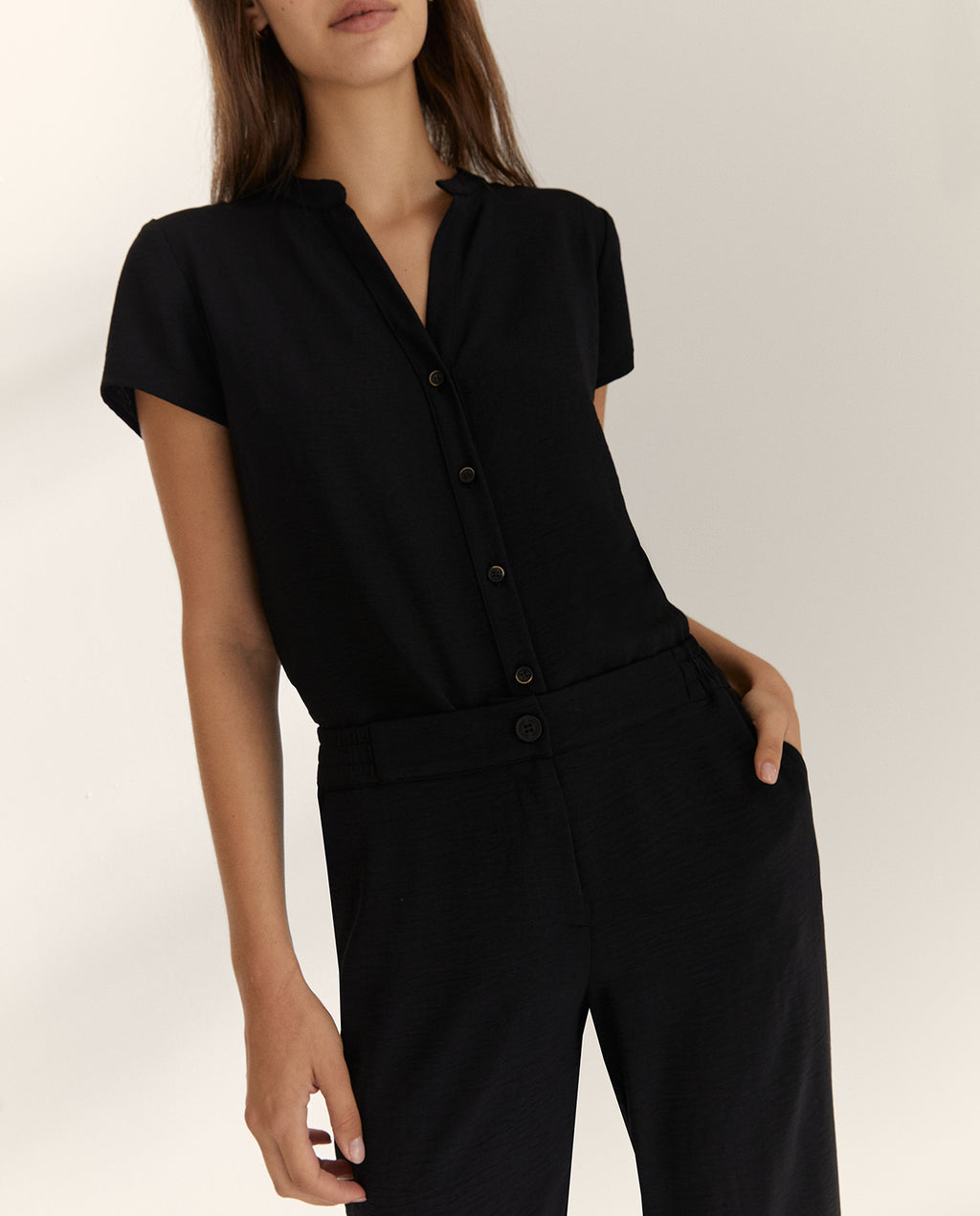 Pantalón recto de mujer cintura elástica