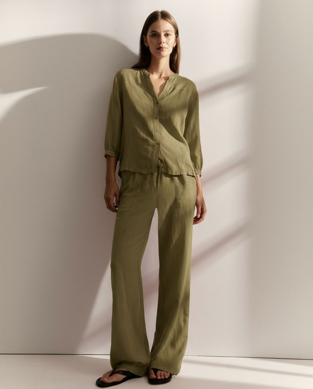 Pantalón recto de mujer cintura elástica