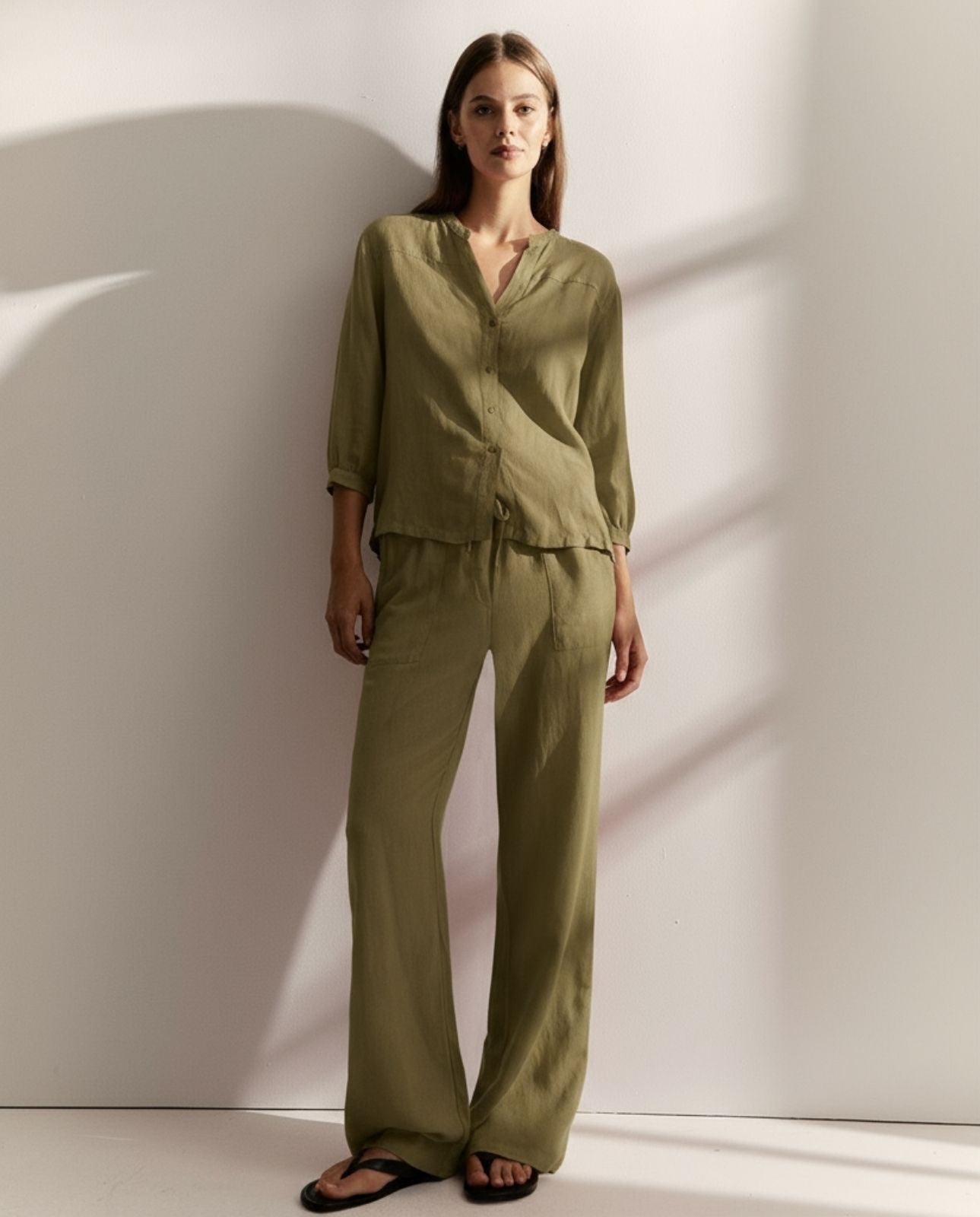 Pantalón recto de mujer cintura elástica