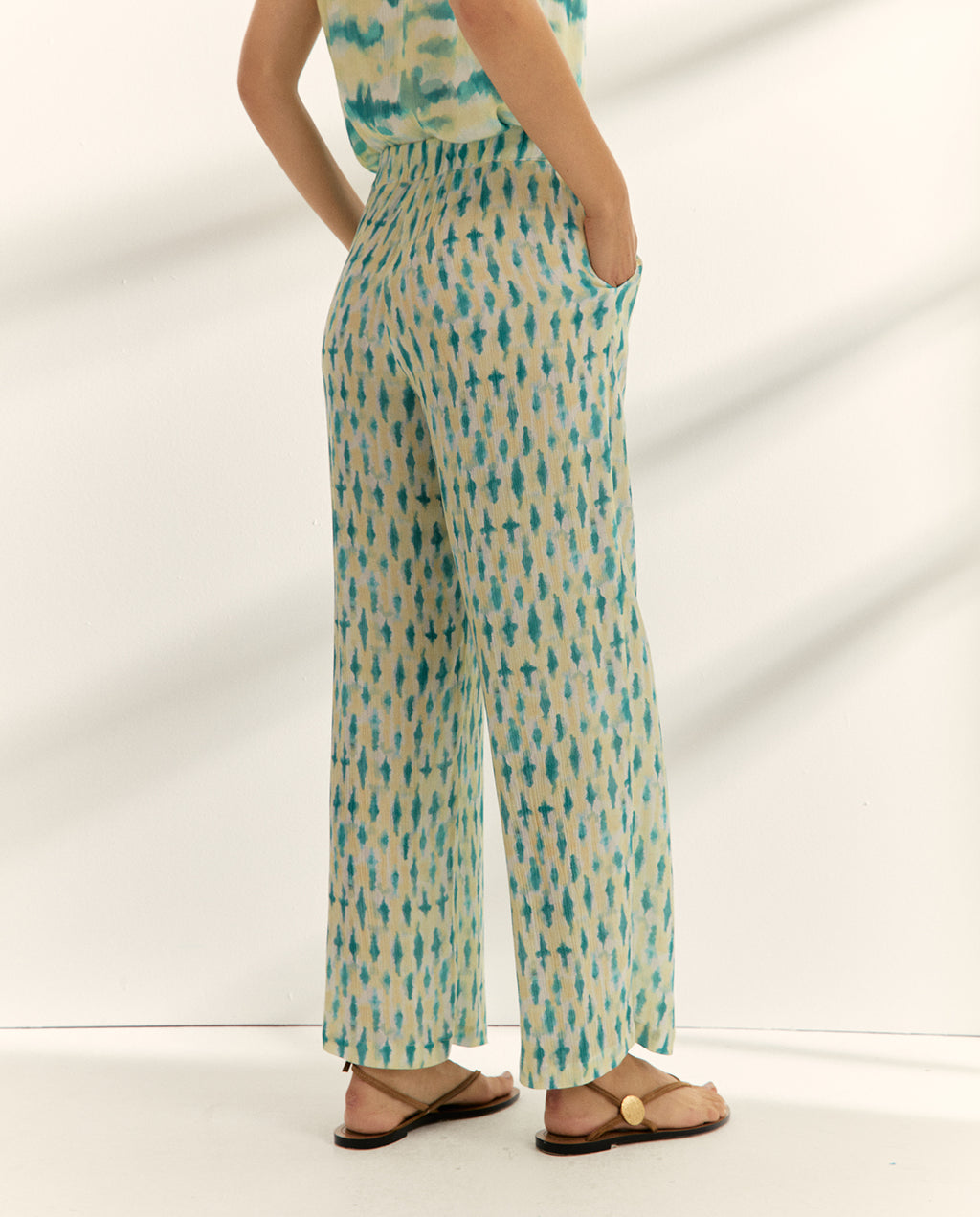 Pantalón recto de mujer estampado cintura elástica