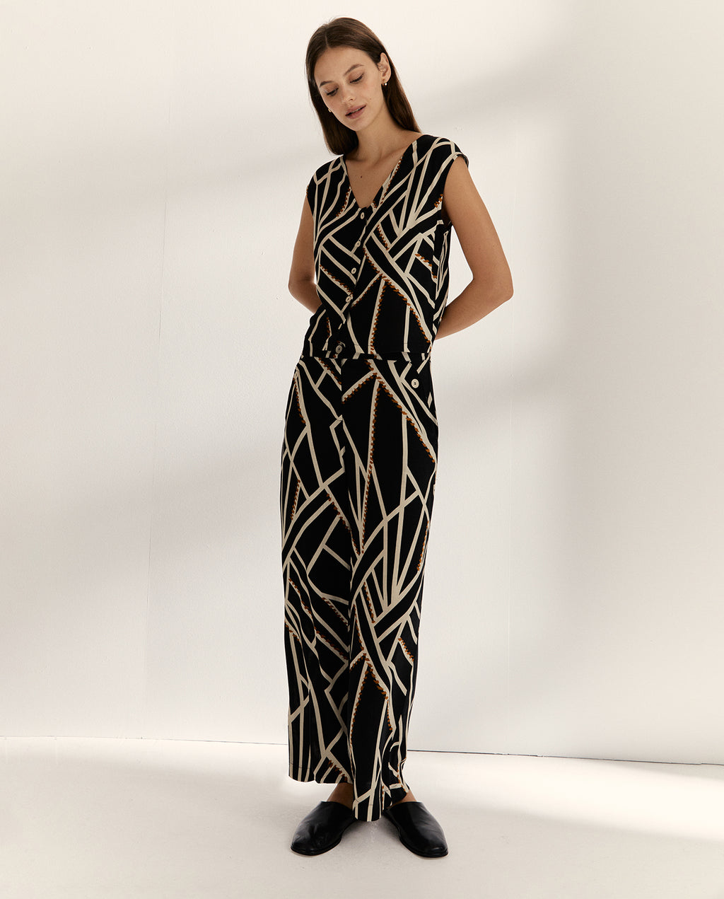 Pantalón ancho de mujer tobillero cintura elástica