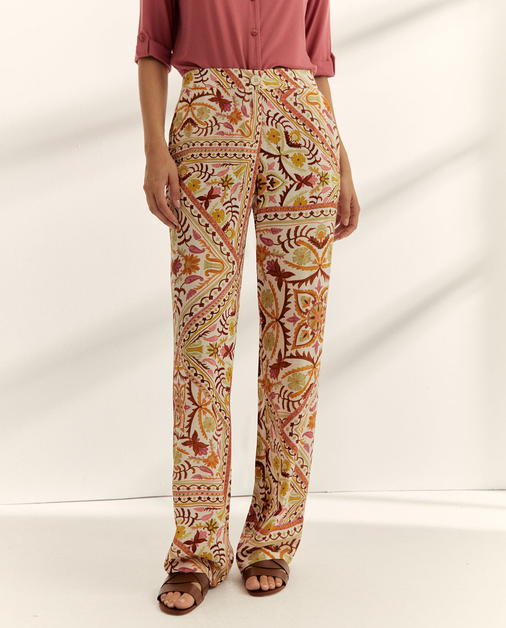 Pantalón recto de mujer cintura elástica