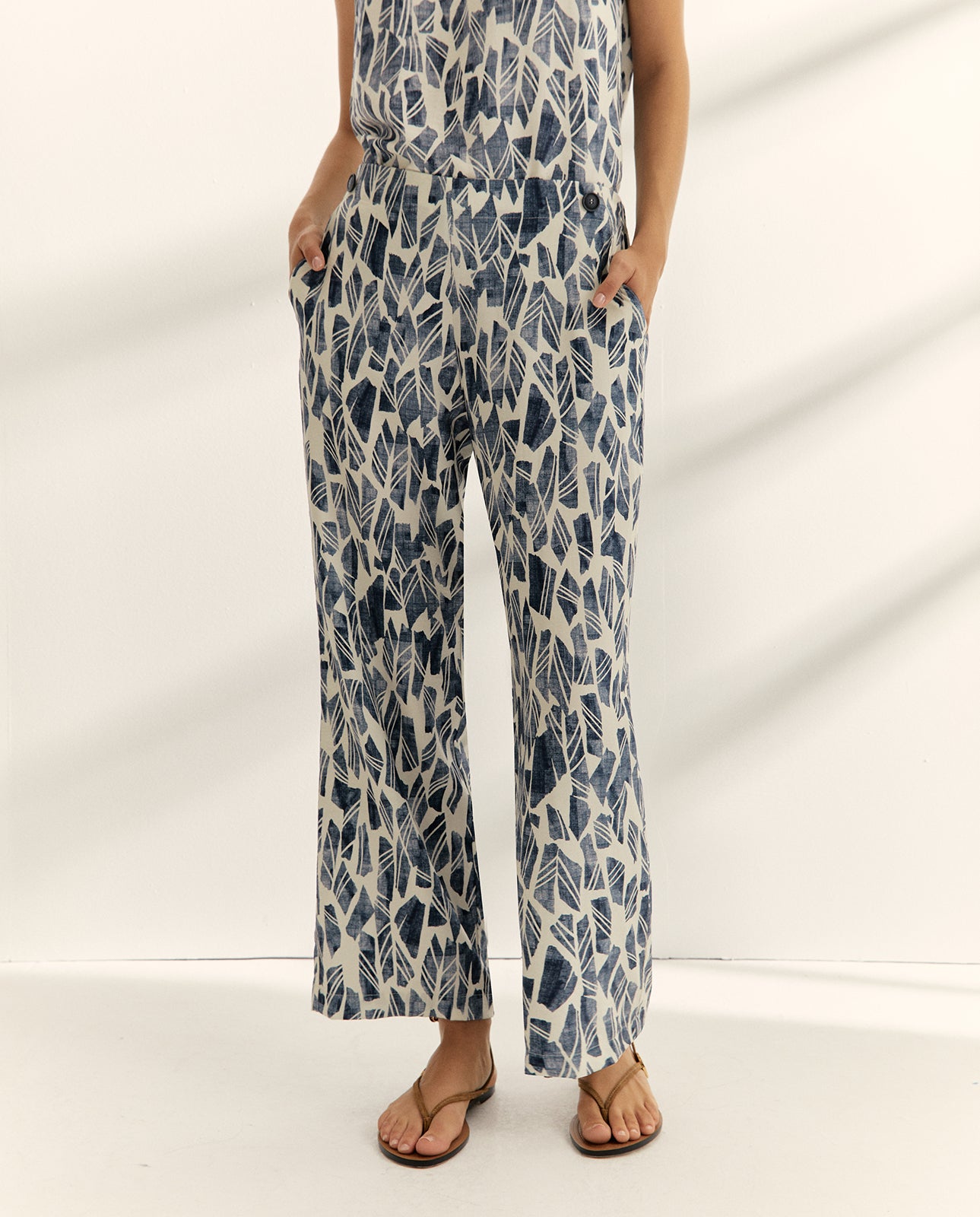 Pantalón recto de mujer estampado cintura elástica