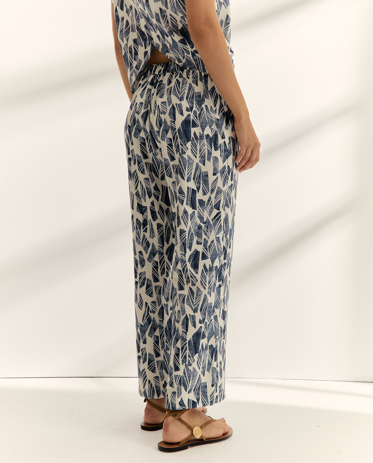 Pantalón recto de mujer estampado cintura elástica