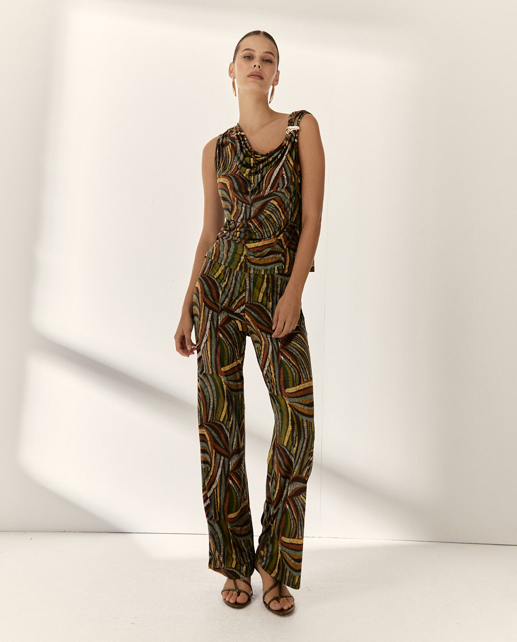 Pantalón  mujer punto estampado cintura elástica