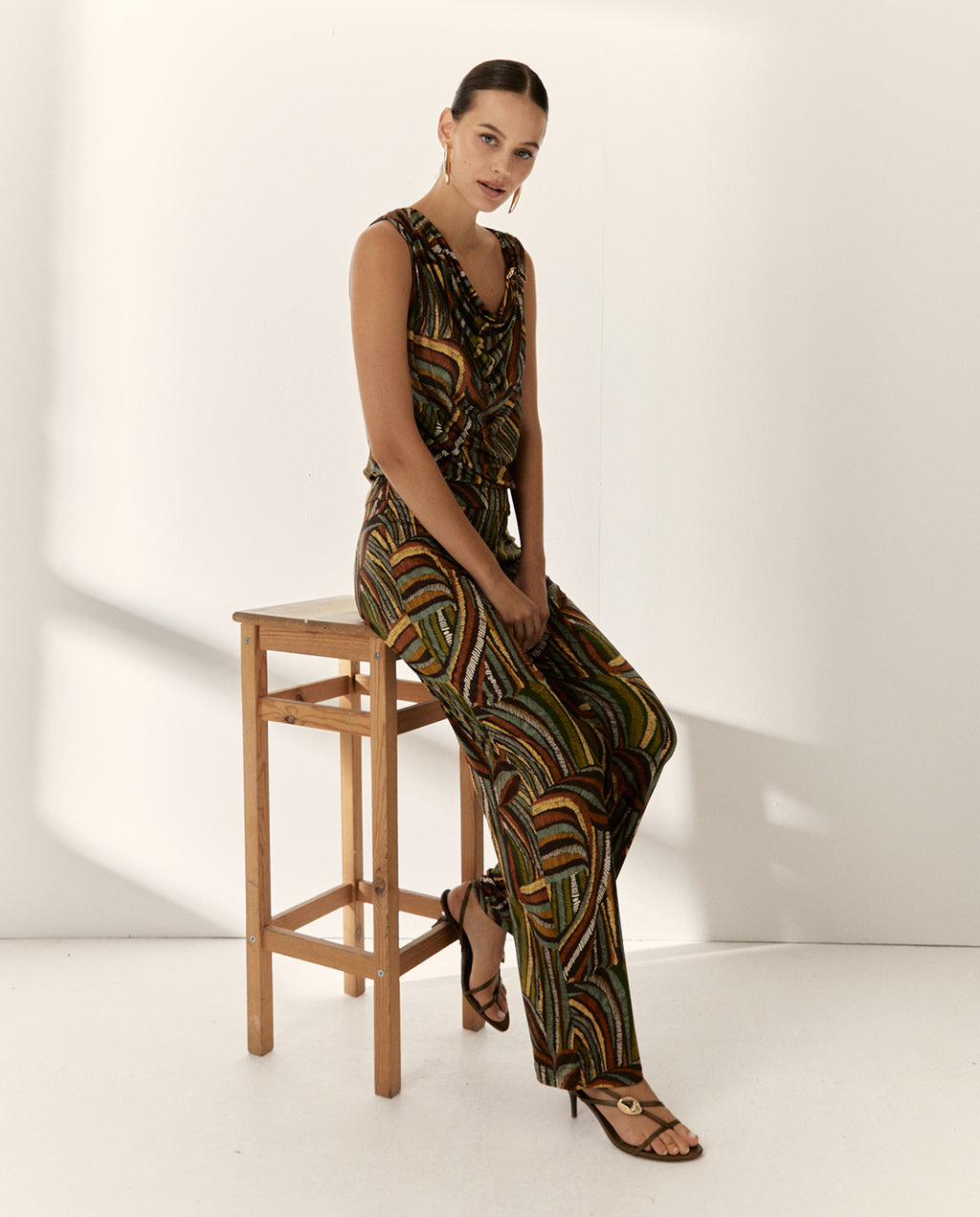 Pantalón  mujer punto estampado cintura elástica