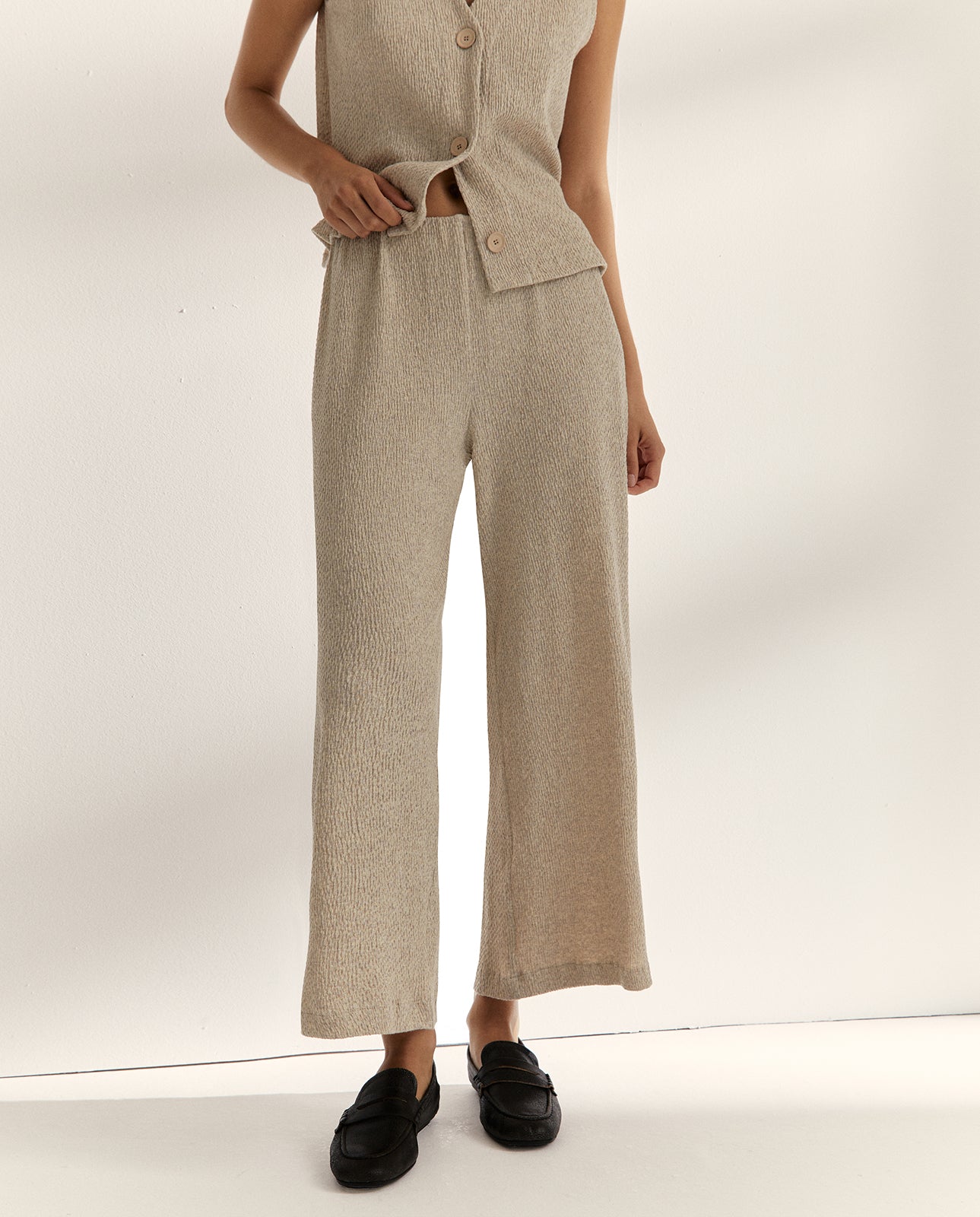 Pantalón ancho de mujer en punto cintura elástica