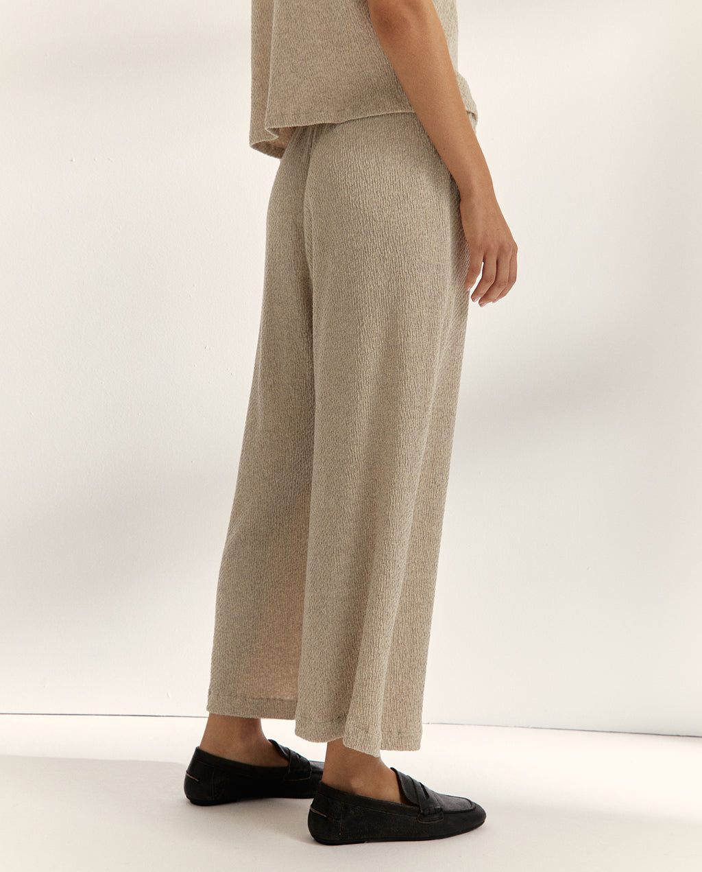 Pantalón ancho de mujer en punto cintura elástica