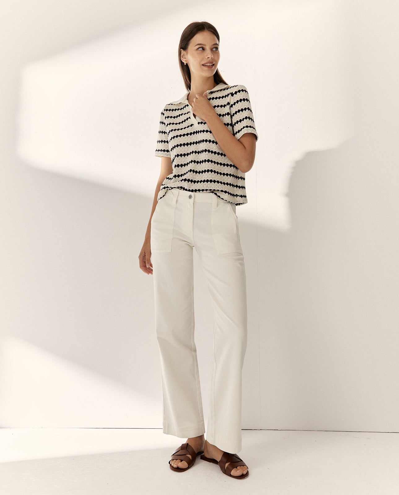 Polo de mujer estampado rayas manga corta