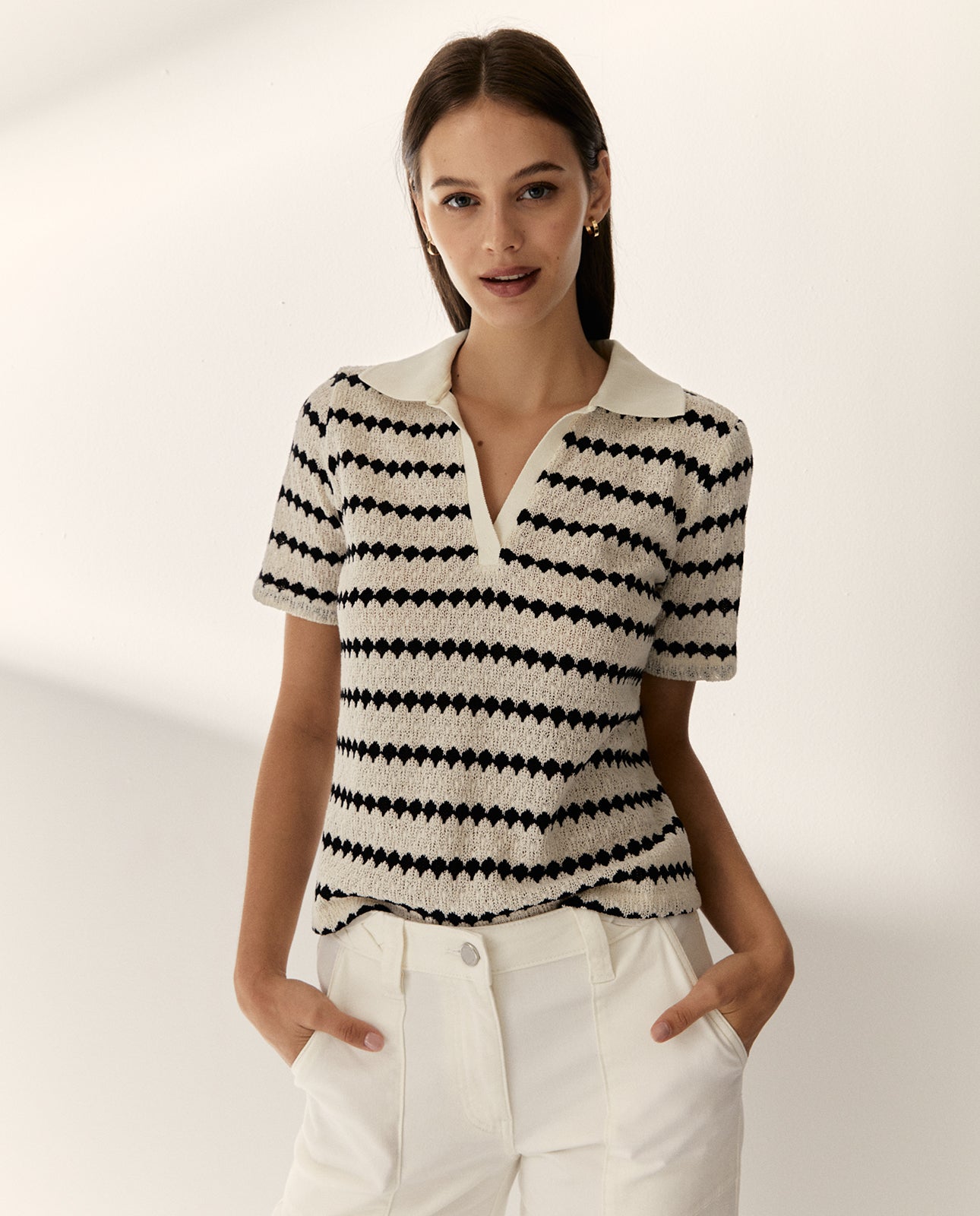 Polo de mujer estampado rayas manga corta