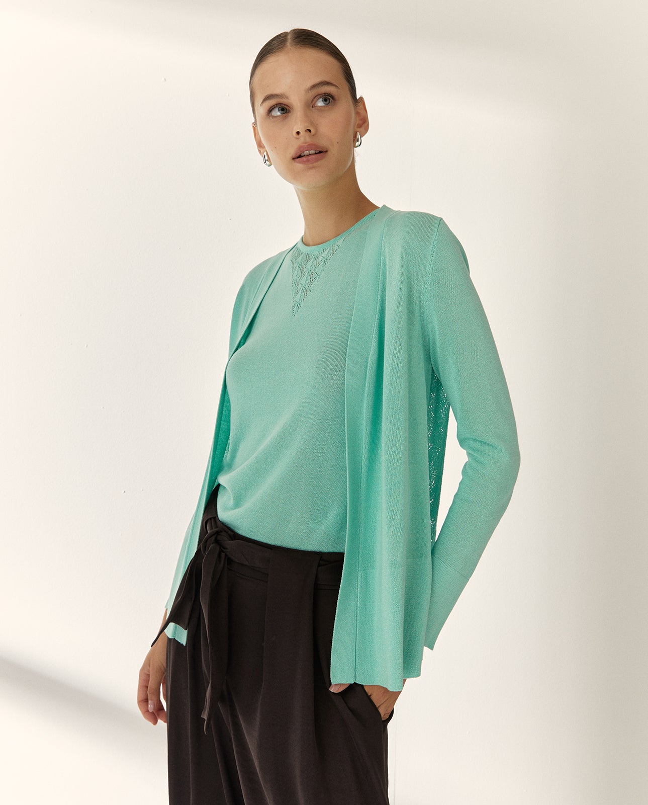 Cárdigan de mujer punto fino manga larga