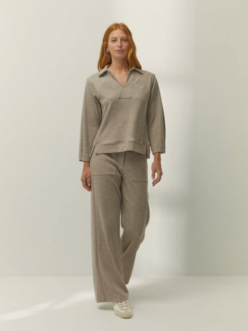 Pantalón ancho de mujer punto liso cintura elástica