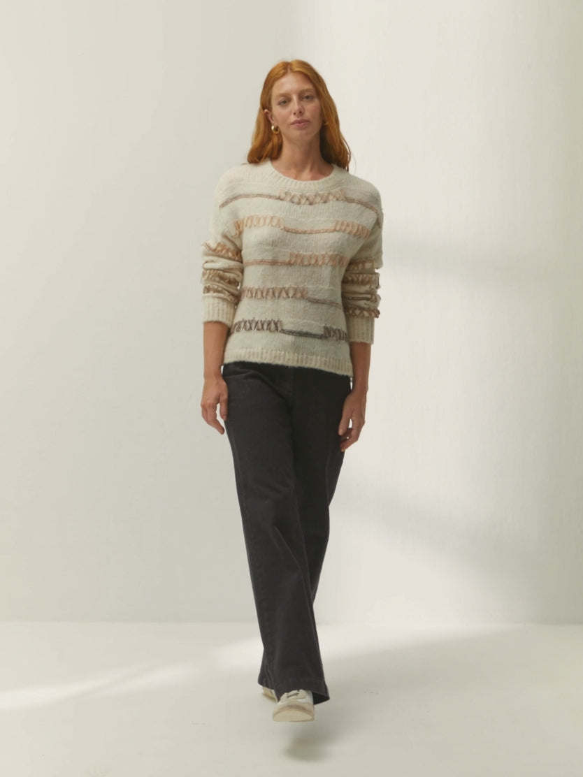 Jersey de mujer cuello redondo estampado jaquard