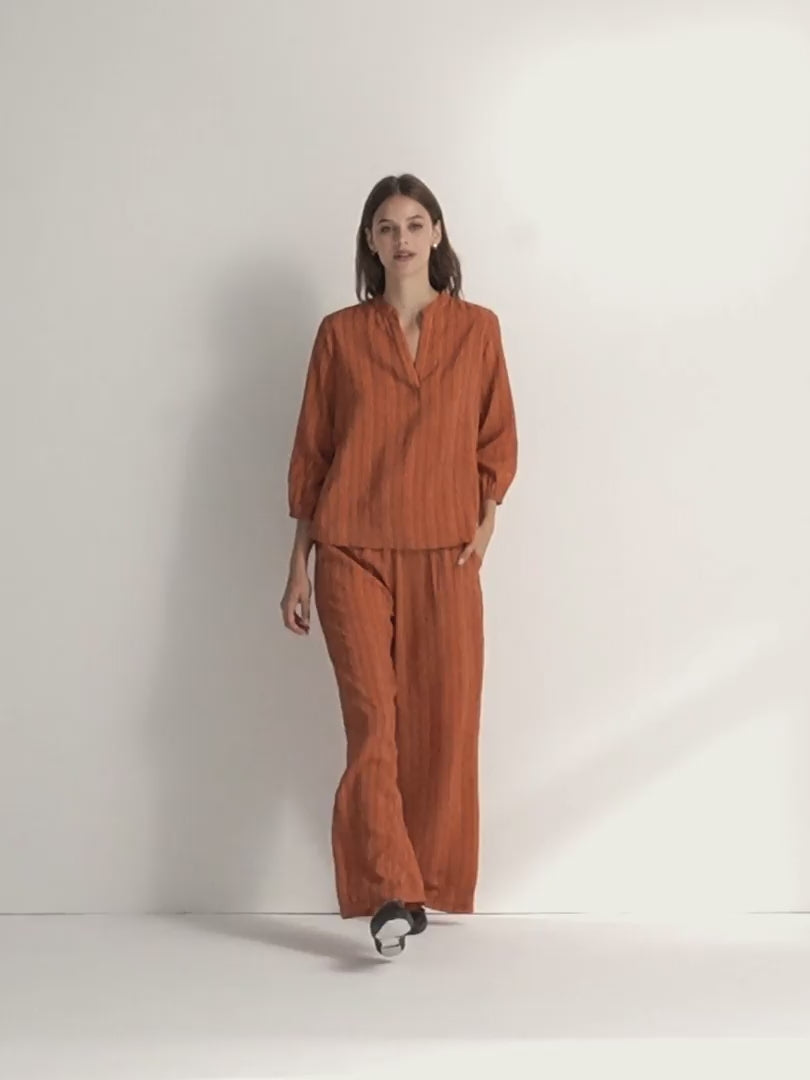 Blusa de mujer estampado raya cuello mao forma pico