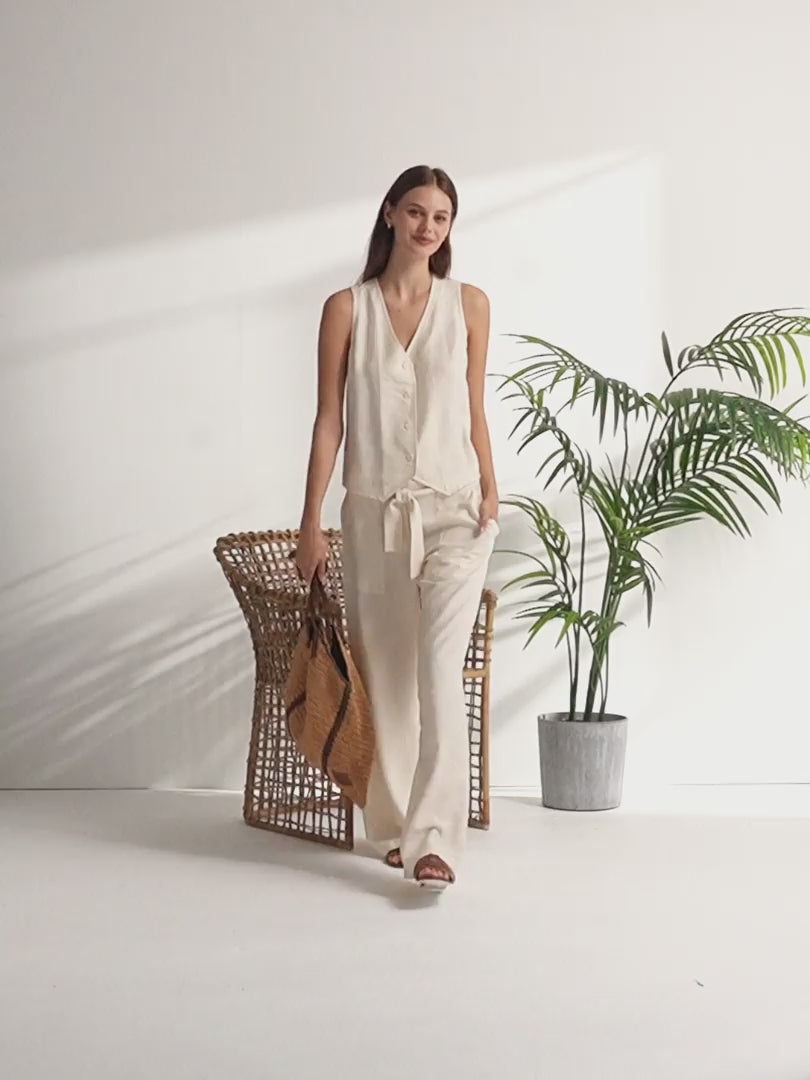 Pantalón ancho de mujer con lazada