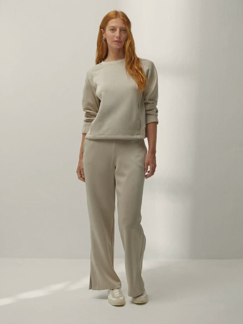 Pantalón recto de mujer punto liso cintura elástica