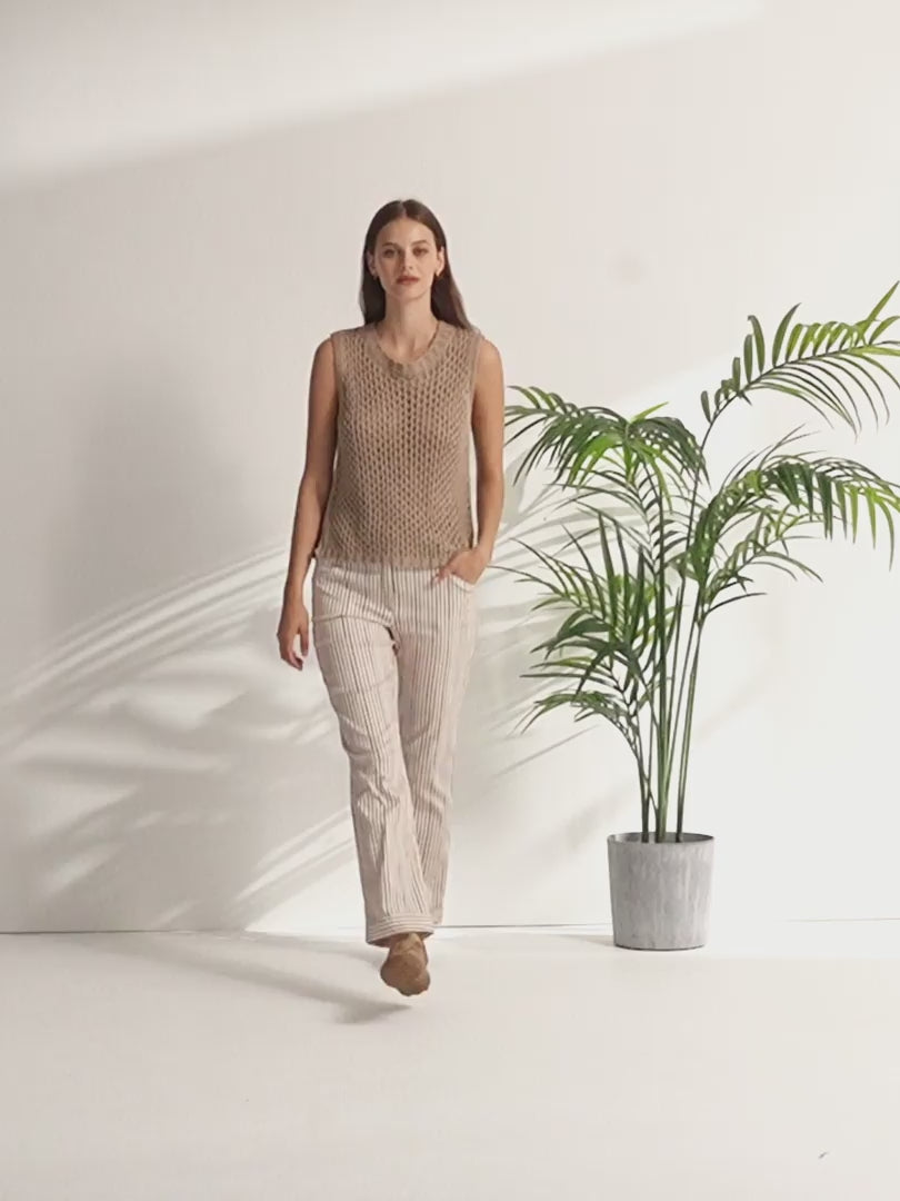 Pantalón recto de mujer tobillero estampado rayas