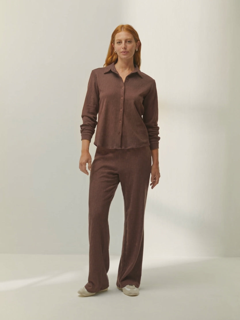 Camisa de mujer punto estructura cuello camisero