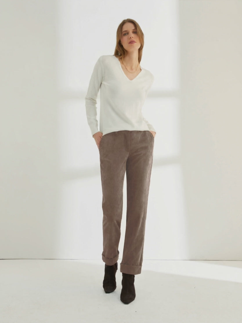 Pantalón tobillero de mujer pana cintura elástica