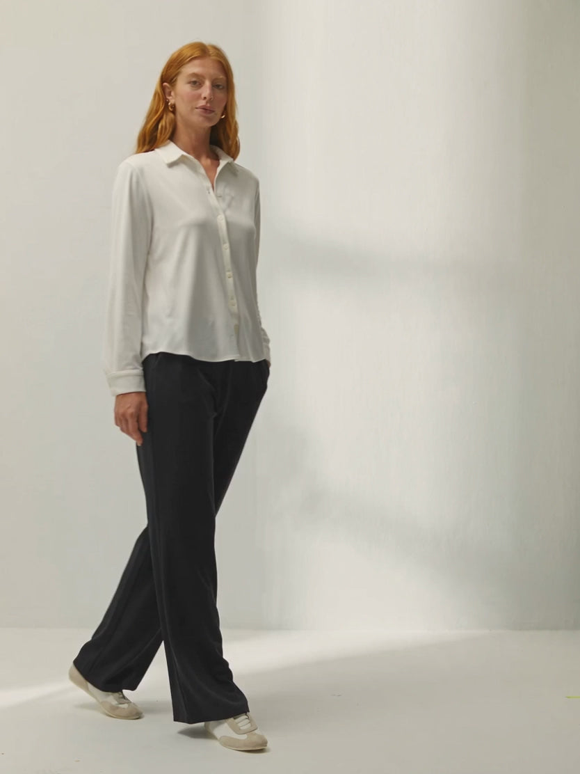 Pantalón recto de mujer punto liso cintura elástica