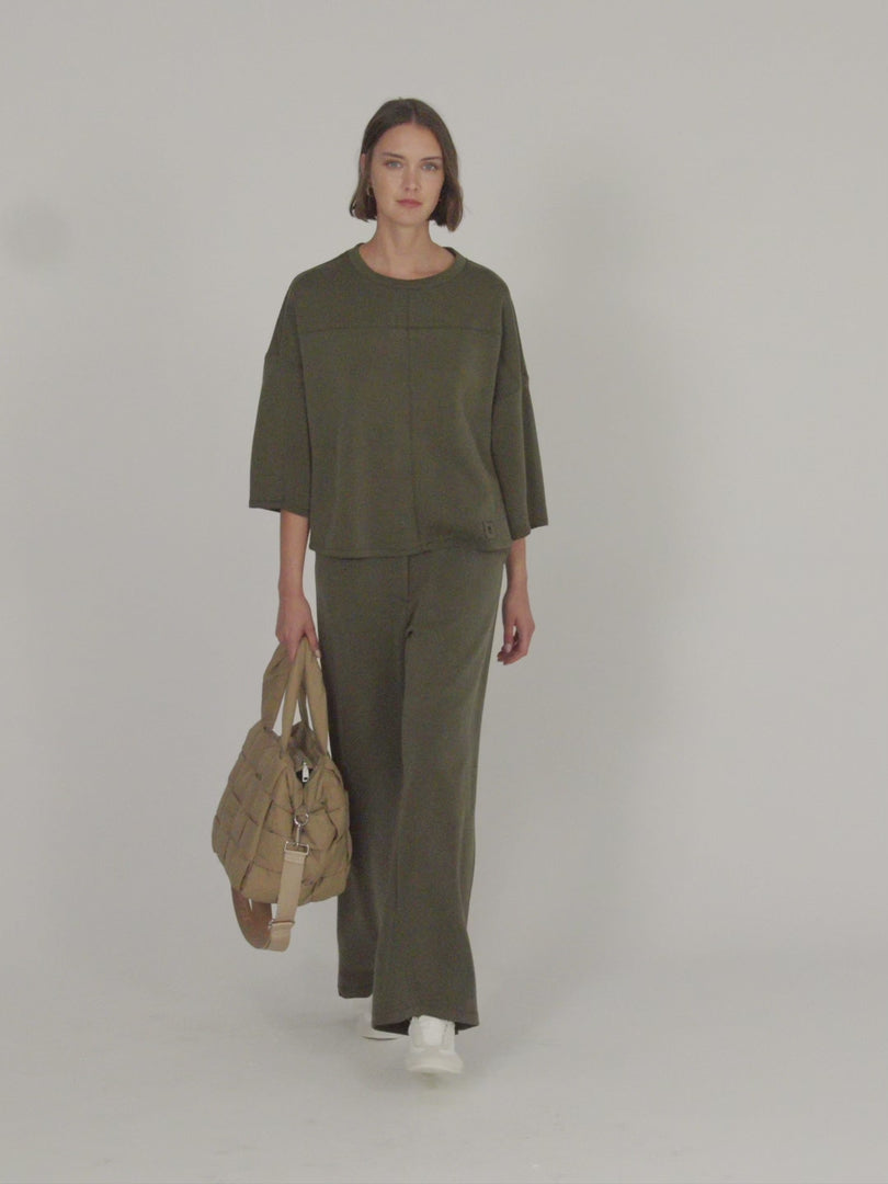 Pantalon large en tricot pour femme avec taille élastique