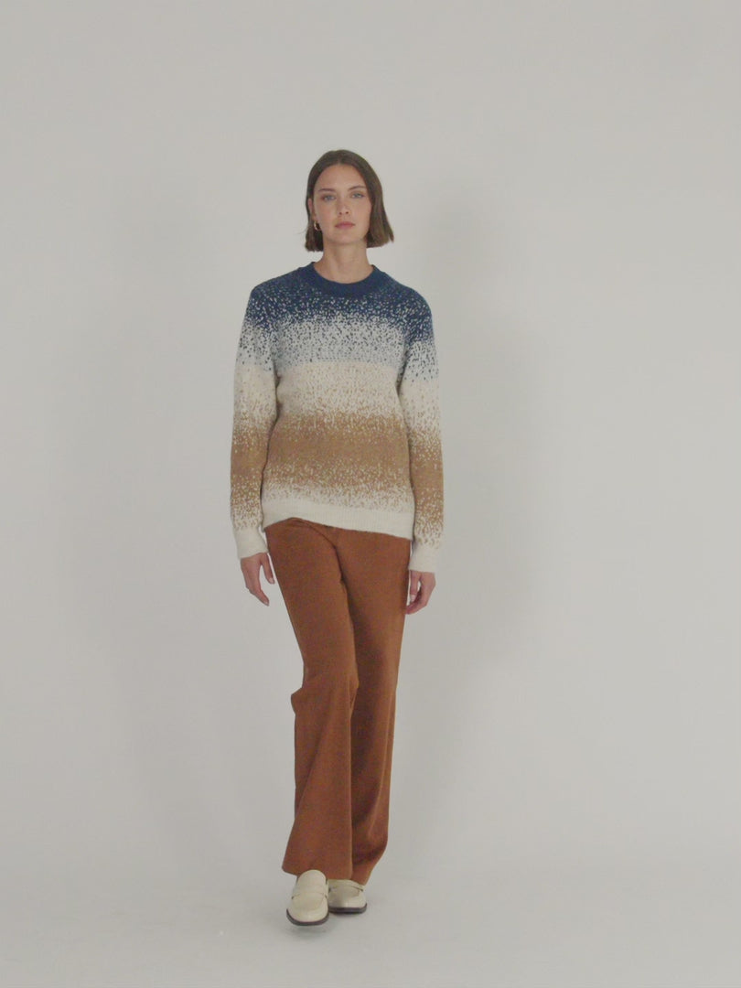 Pull femme en maille fantaisie à manches longues et col rond