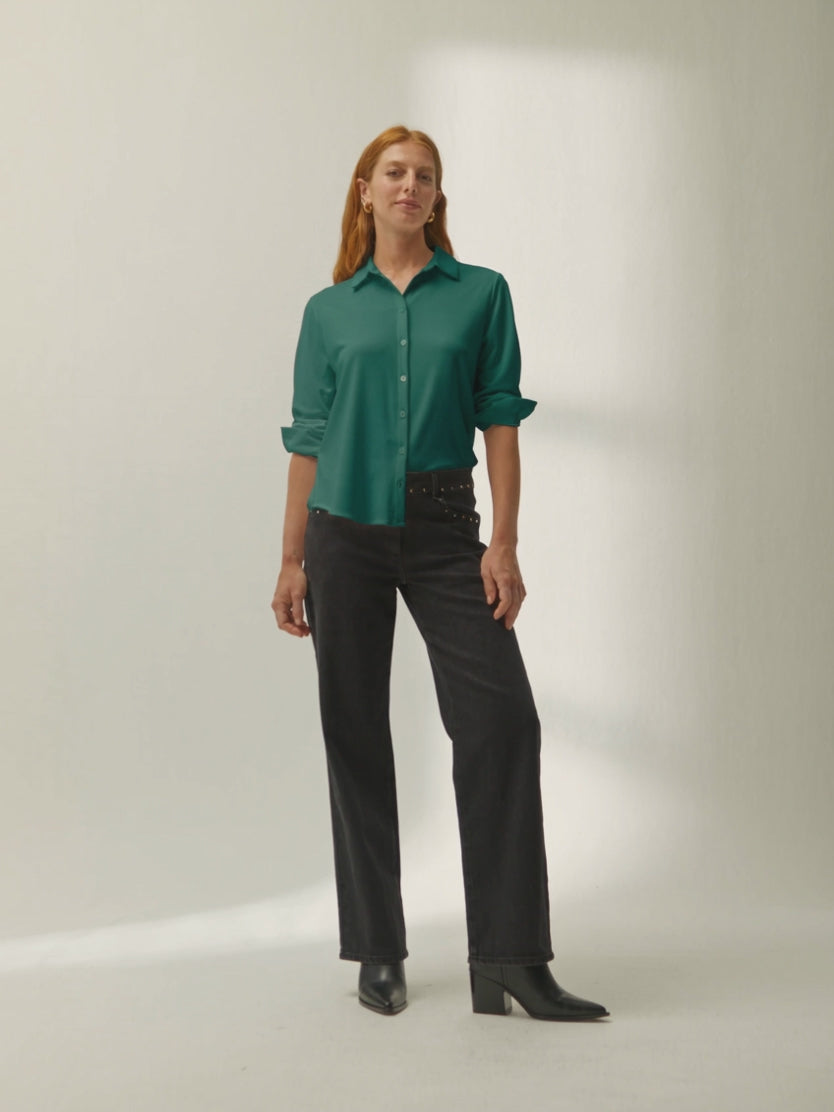 Camisa de mujer básica punto liso verde