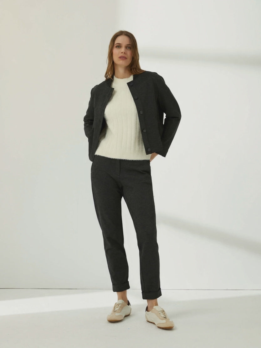 Chaqueta de mujer punto liso tipo bomber