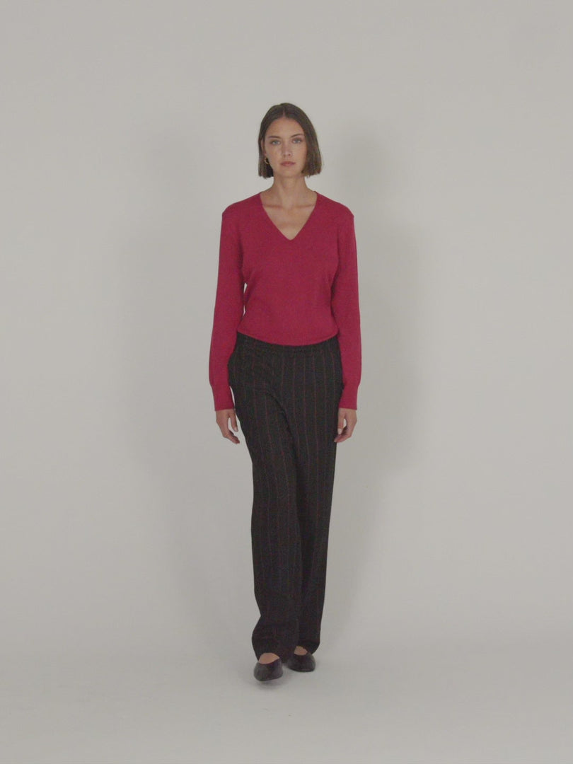 Pantalón recto de mujer estampado rayas cintura elástica