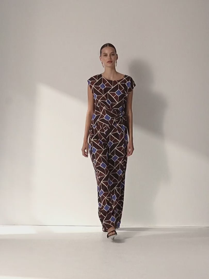 Pantalón ancho de mujer estampado con pinzas