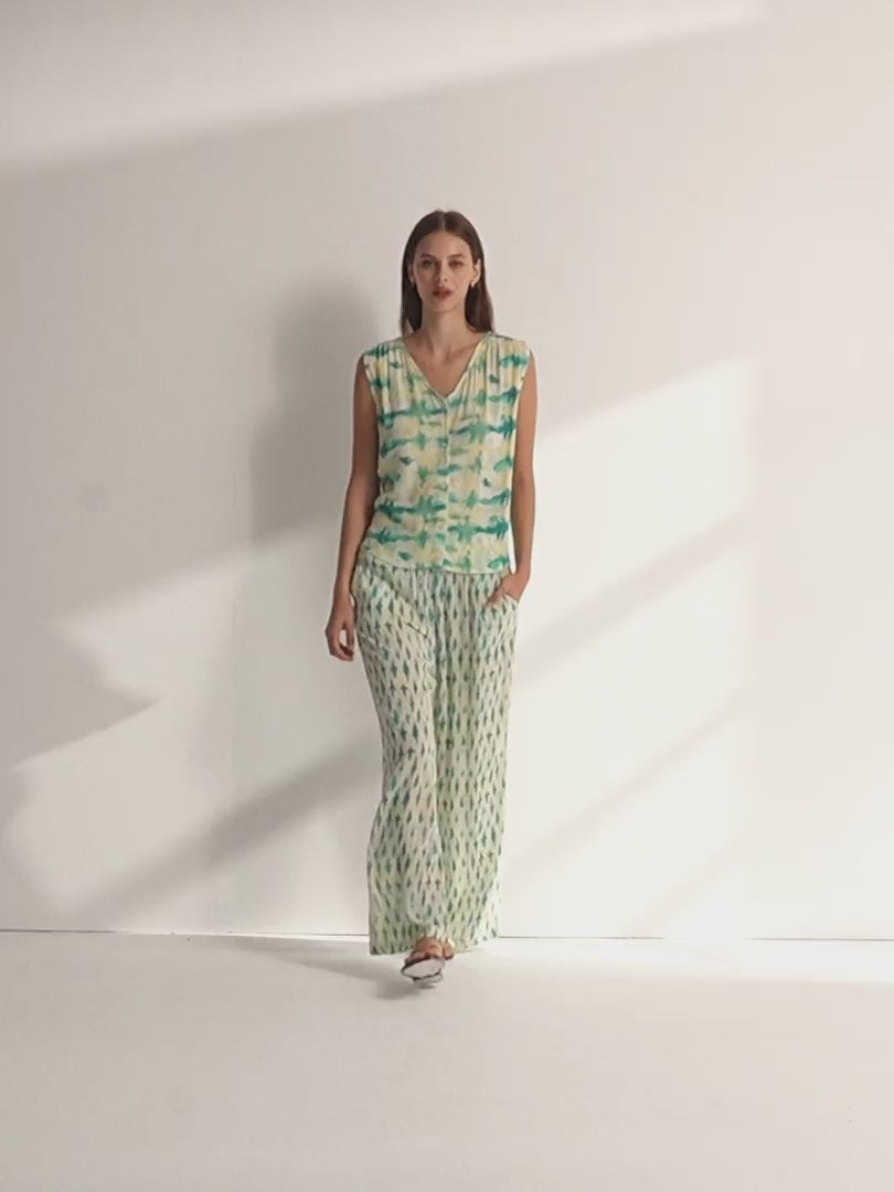 Pantalón recto de mujer estampado cintura elástica