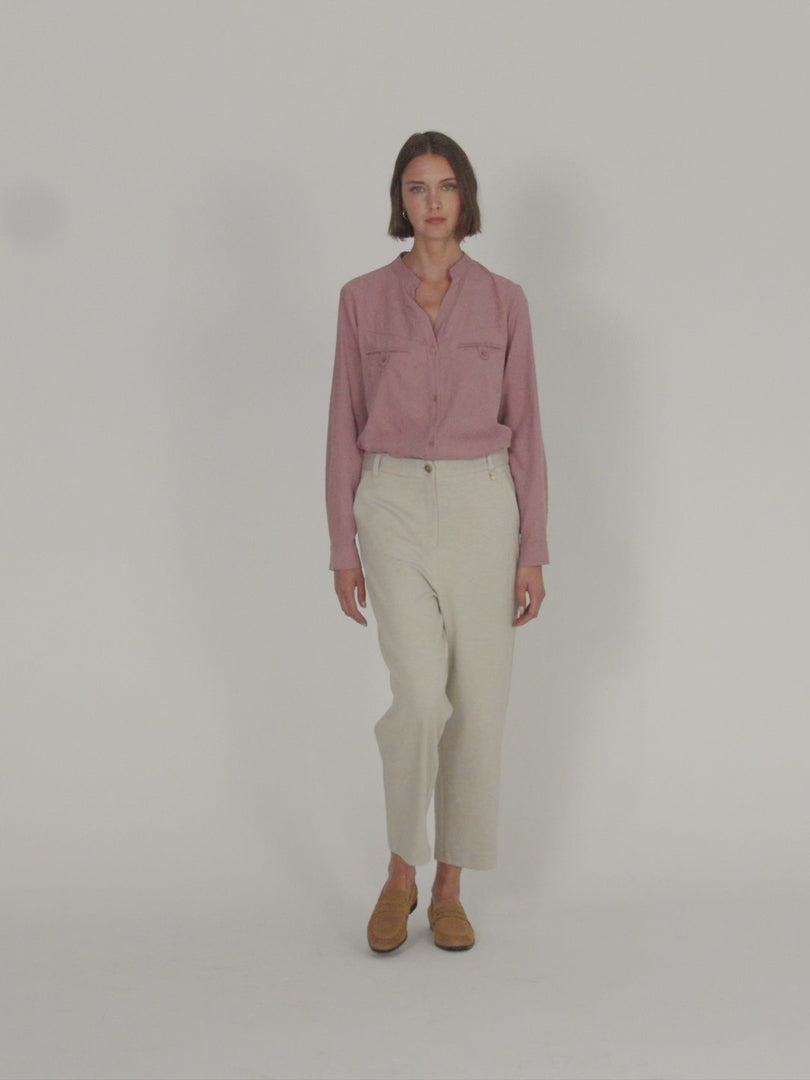 Camisa de mujer manga larga cuello mao forma pico