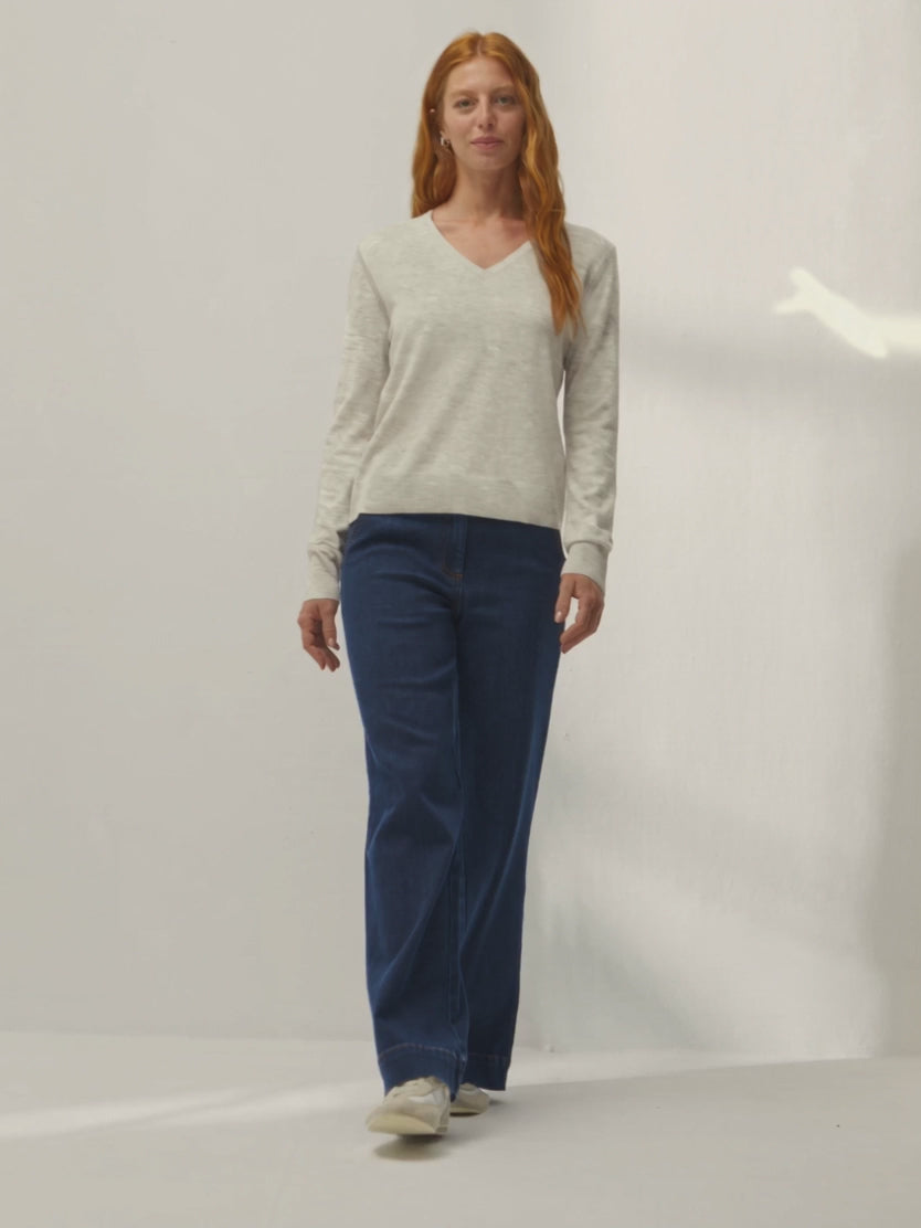 Jersey de mujer punto fino cuello pico