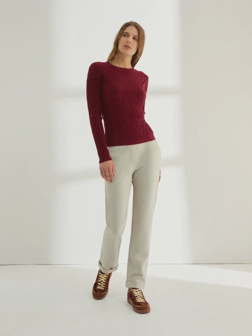 Pantalón tobillero de mujer punto liso cintura elástica