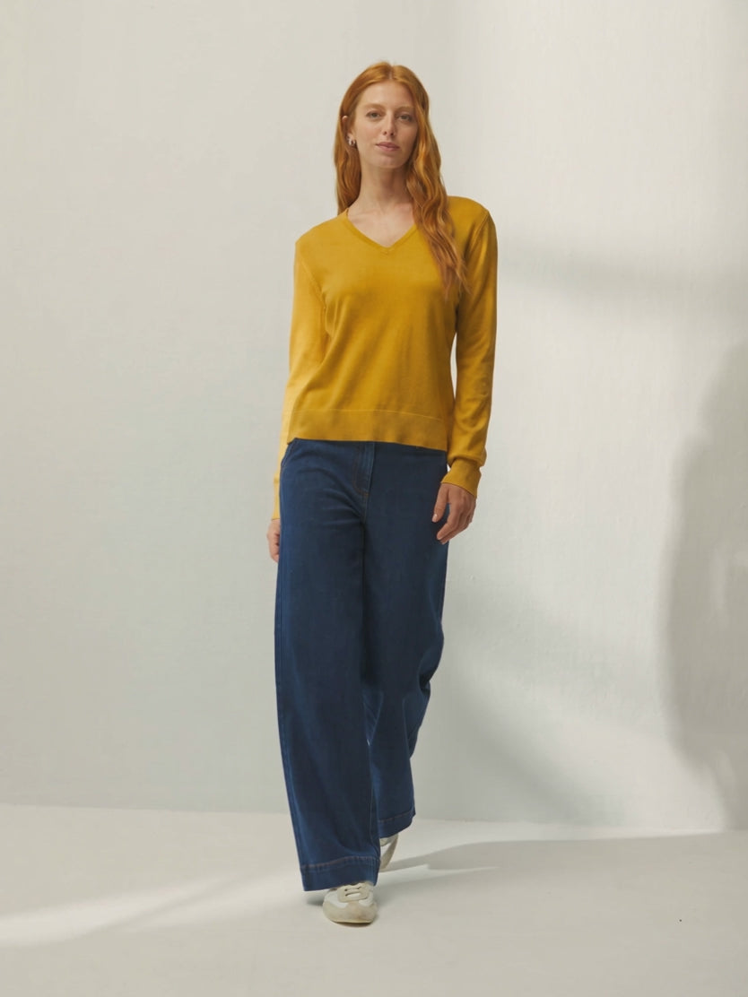 Jersey de mujer punto fino cuello pico